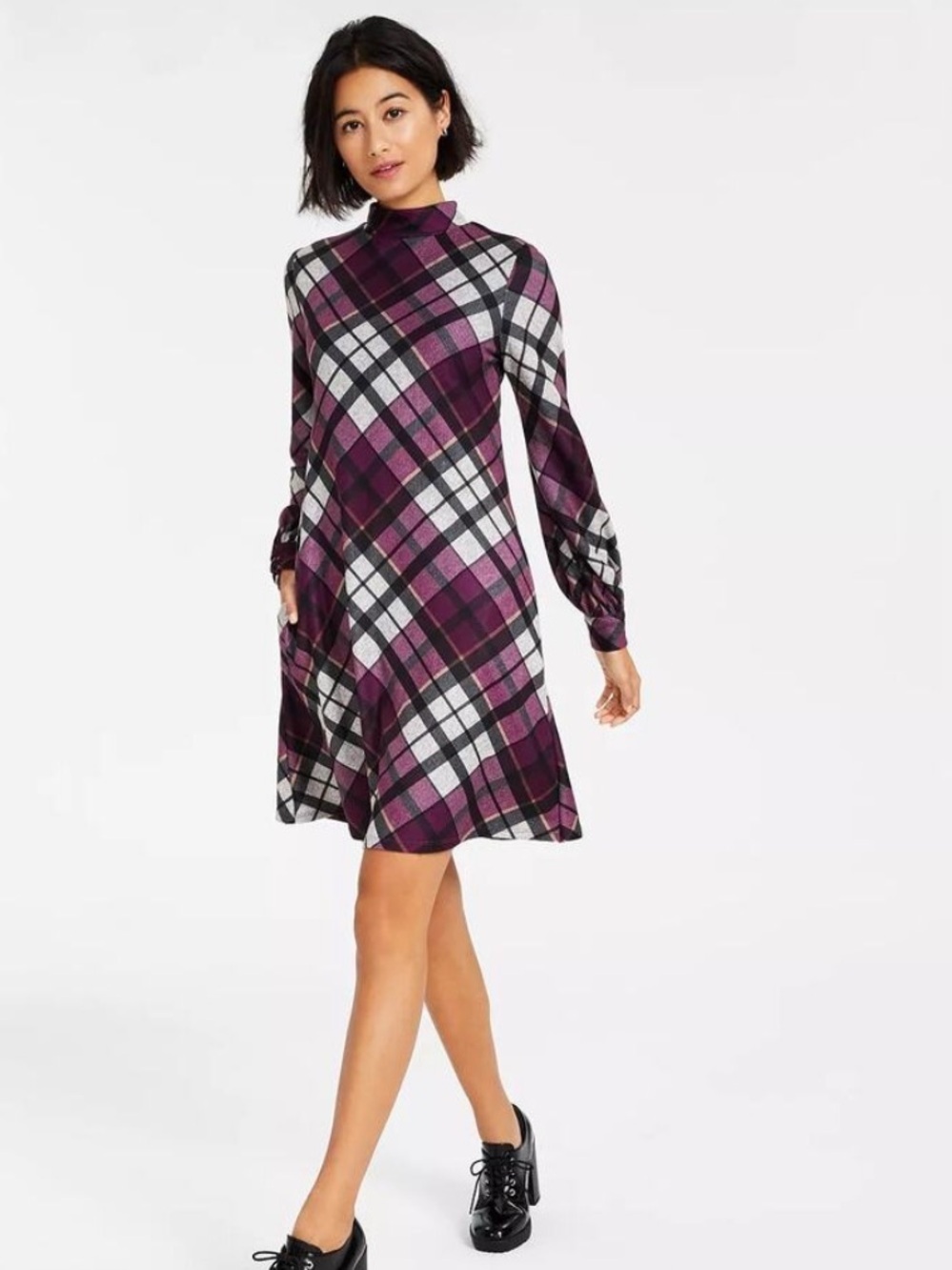 Robert Louis Mauve and Beige Plaid Knit Dress